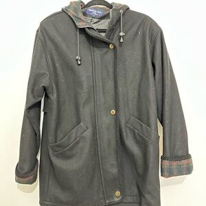 Herman Kay Petite Hooded Wool blend Coat size 8P plaid black fall schoolgirl